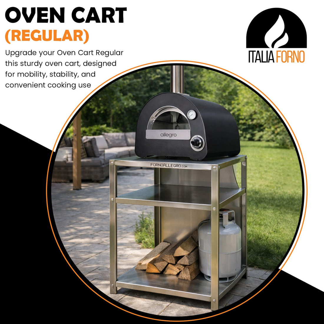 ItaliaForno oven cart for Allegro Bambino and Fornello compact pizza ovens