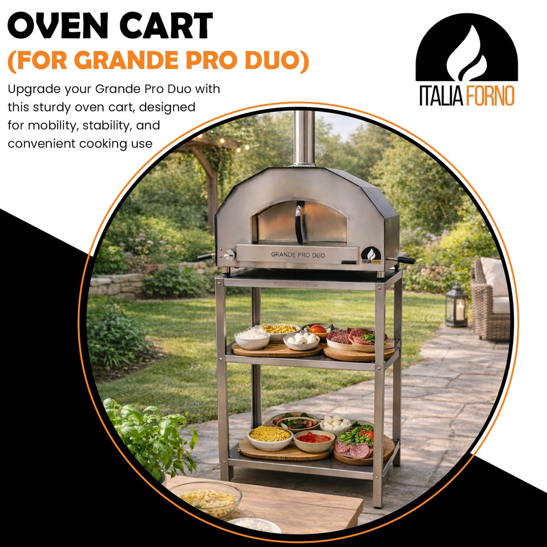 ItaliaForno heavy-duty oven cart for Grande Pro Duo pizza oven