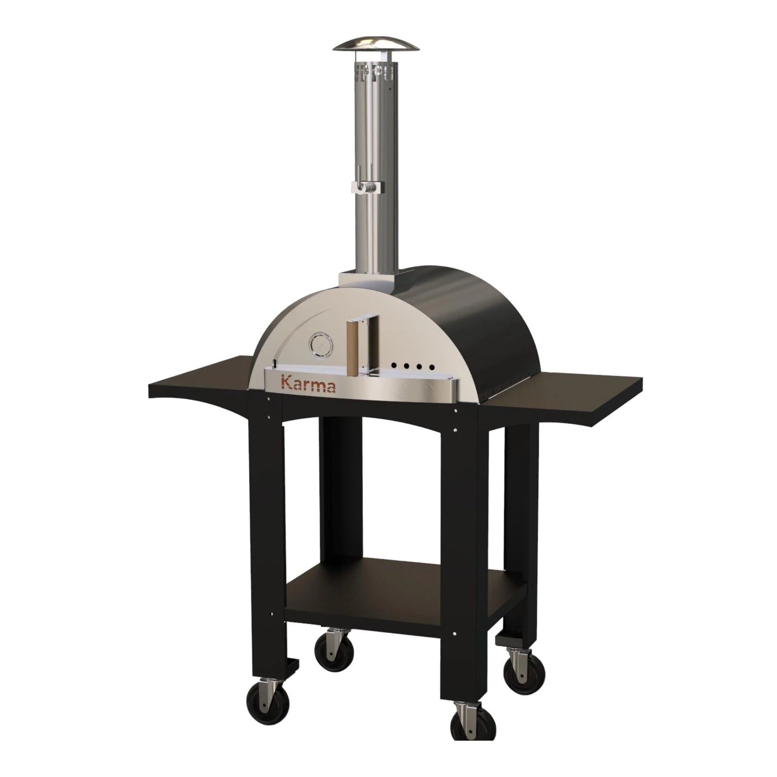 Karma 25 - Black w/Black Stand on 4 Caster Wheels, Bottom Shelf & Side Shelves